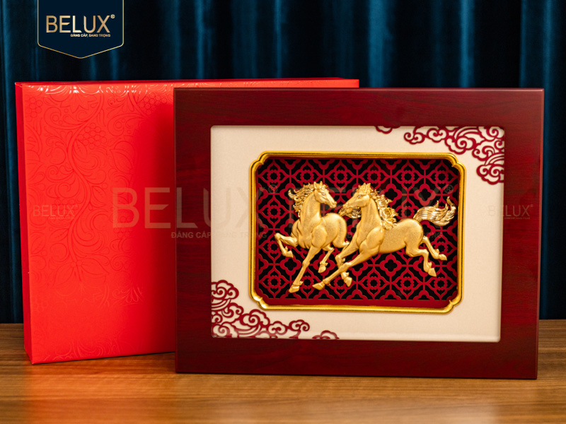 Tranh Song Mã Mạ Vàng 24k 34x27cm